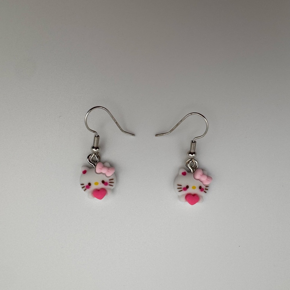 Charming Pink and Silver Cat Earrings